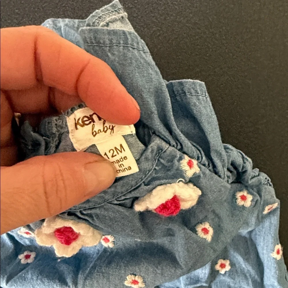 Kensie Blue Denim Floral Romper with Pink Centers